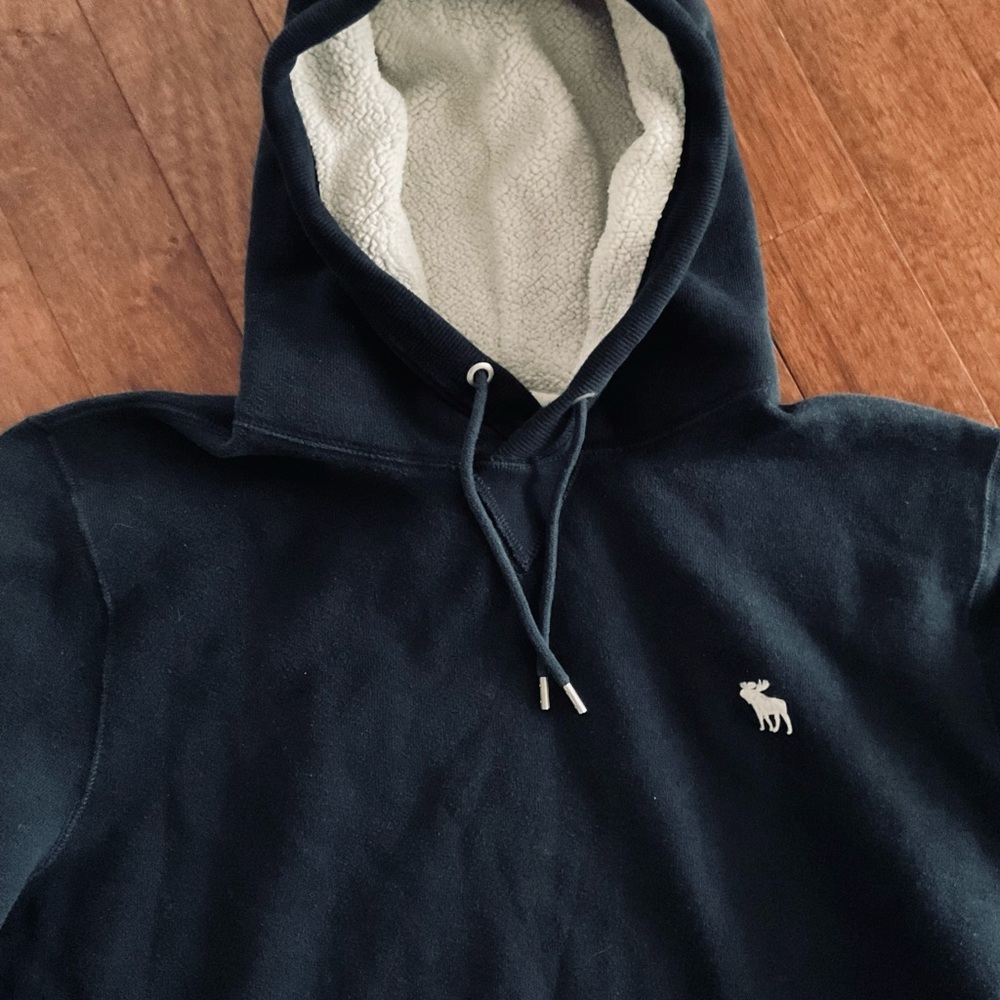 Abercrombie & Fitch Navy Hoodie -Soft Fleece with Sherpa Lining in Hood XXL